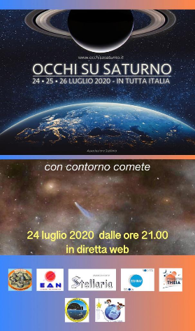 “OCCHI SU SATURNO” con contorno comete…24-25 e 26 luglio, dalle ore 21 in diretta web