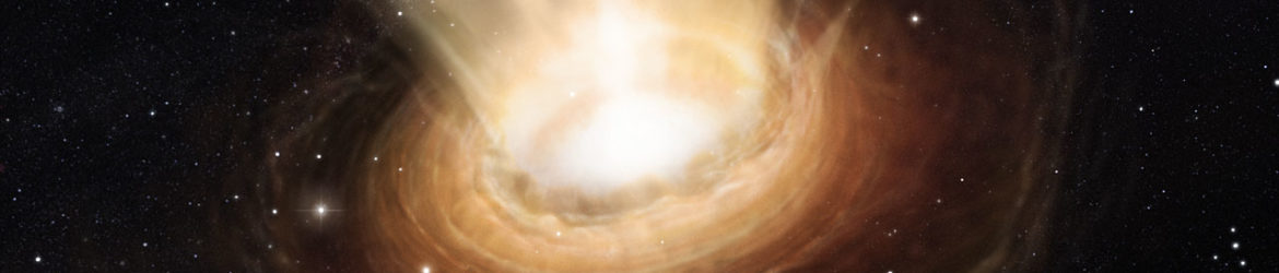 This artist’s impression shows the surroundings of the supermassive black hole at the heart of the active galaxy NGC 3783 in the southern constellation of Centaurus (The Centaur). New observations using the Very Large Telescope Interferometer at ESO’s Paranal Observatory in Chile have revealed not only the torus of hot dust around the black hole but also a wind of cool material in the polar regions.