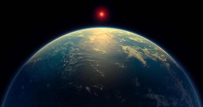 Illustrazione artistica che mostra un pianeta iceano (in primo piano) in orbita attorno alla sua stella madre (sullo sfondo). Crediti: A. Smith, N. Madhusudhan (Università di Cambridge) Illustrazione artistica che mostra un pianeta iceano (in primo piano) in orbita attorno alla sua stella madre (sullo sfondo).
Crediti: A. Smith, N. Madhusudhan (Università di Cambridge)